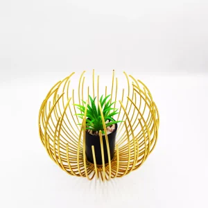 Metallic Golden Globe Decor With Plant inside