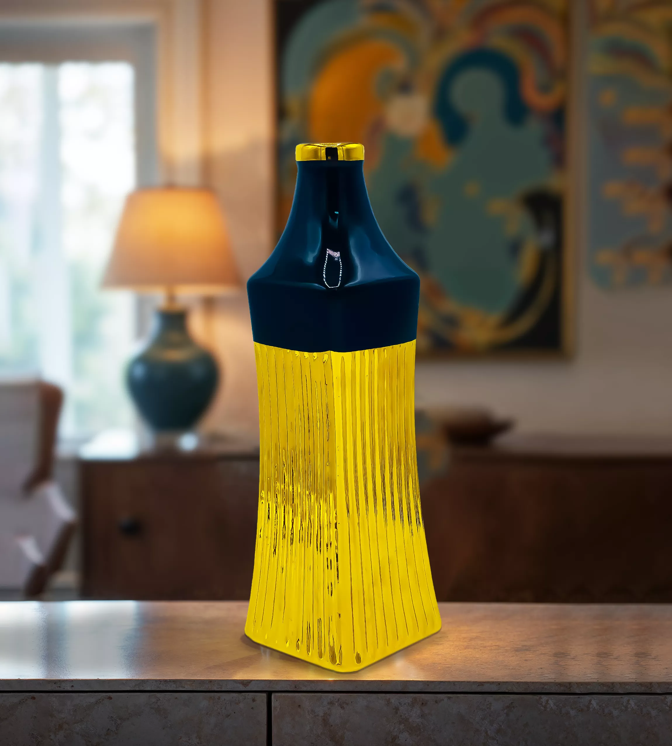 Two-tone Iran metal flower on a table.