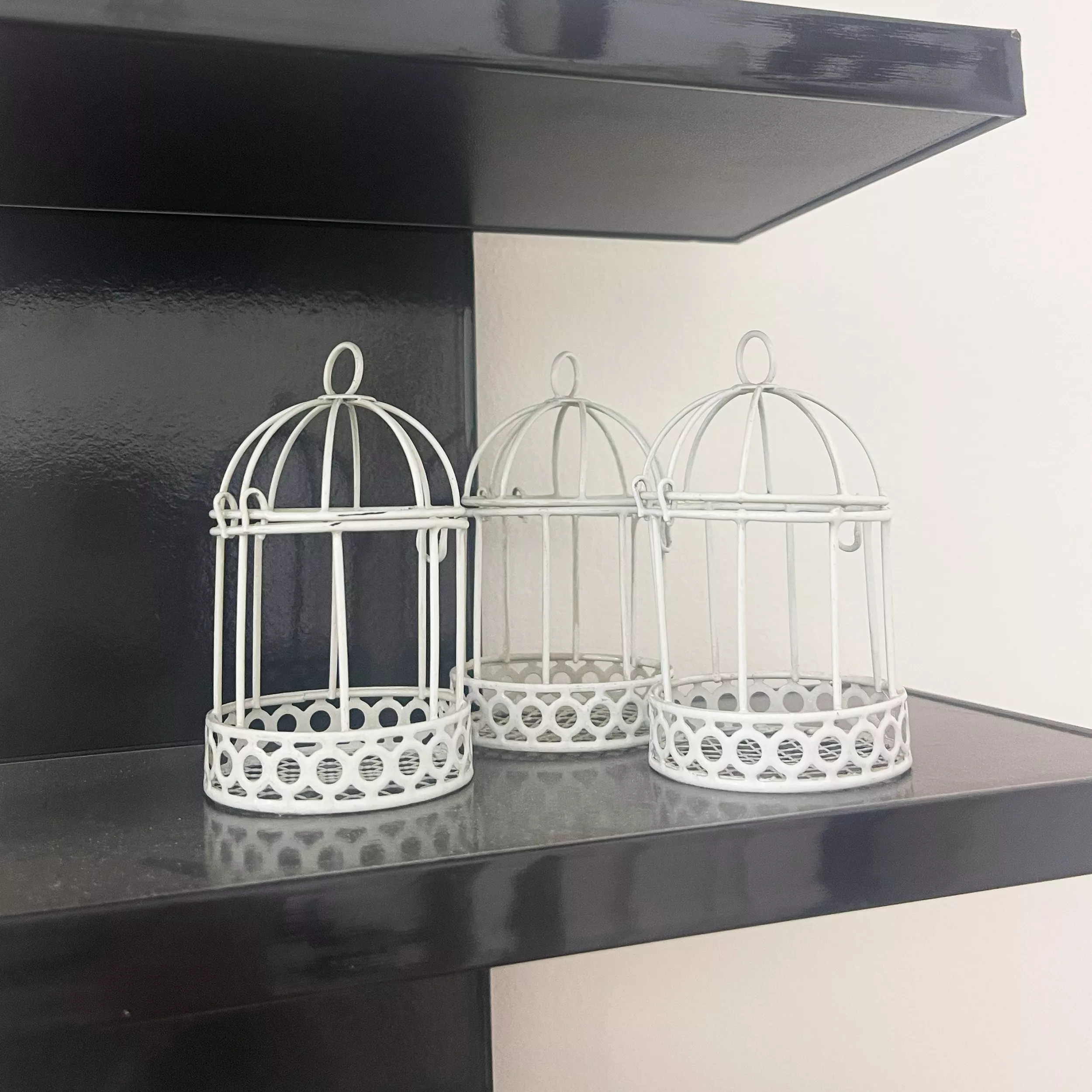 3PCS White Mini Bird Cages Decorative Metal Hanging Birdcages.